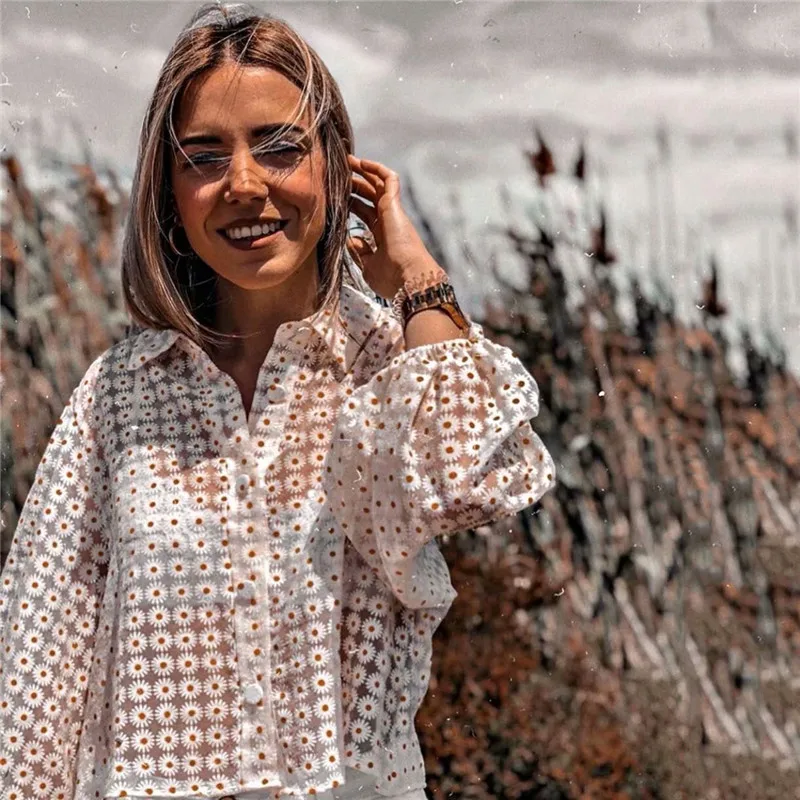 Женская блузка с цветочным рисунком, Boho, длинный рукав-фонарик, топы, модная перспективная блузка, элегантная Офисная Женская рубашка, Женские топы и блузки