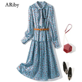 

ARiby Temperament Lady Dress 2020 Spring and Summer New High-end Printing Retro Lace Elastic Waist Slim Lady Dress with Belt
