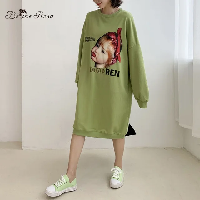green BelineRosa/Женские повседневные стильные свободные платья с капюшоном и принтом для малышей Модное детское платье с длинными рукавами и принтом осень TYFS0021 - Цвет: green