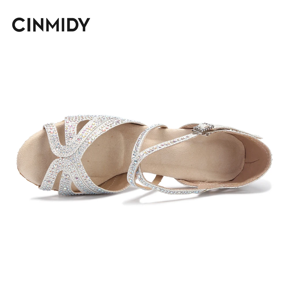 Rhinestone Latin Dance Shoes CINMIDY Tango Ballroom Dance Shoes Ladies High Heels Soft Sole Women Sandals Wedding Women dance shoes