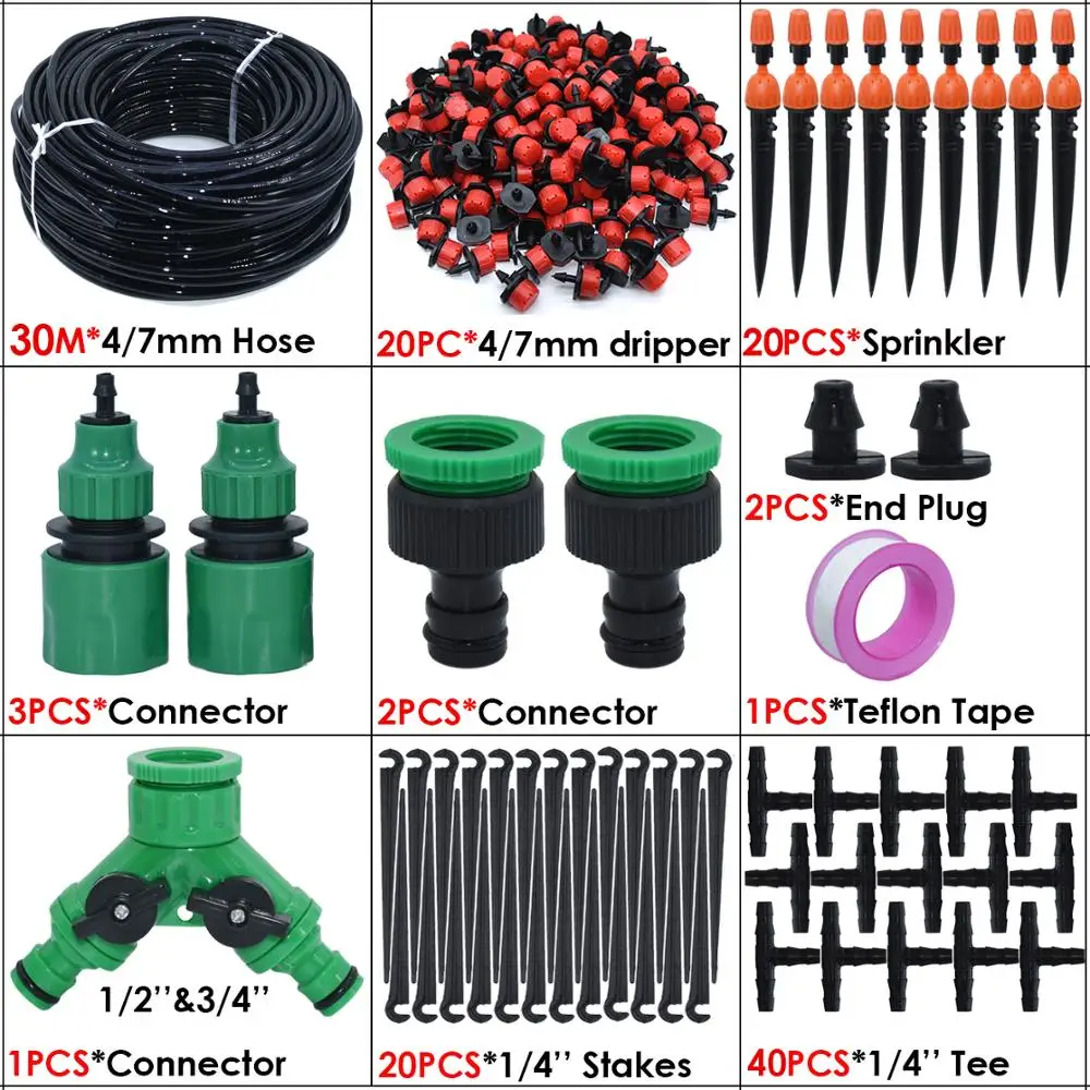 KESLA 5M-30M Drip Irrigation Watering Kits System Garden Greenhouse Automatic Adjustable Drippers 8 Outlets Sprinkler 4/7mm Hose 