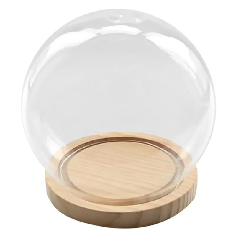 

Decorative Glass Bell with Wooden Floor, Transparent Glass Container Micro-Landscape Garden DIY Terrarium Container Decoration -