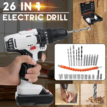 

26in1 Cordless Electric Impact Drill Screwdriver 45N.m Torque 21V Rechargeable 2-Speed Power Tools Impact Drill +1500mAh Battery
