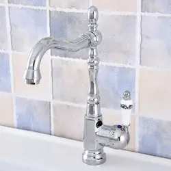 Серебряное полированное хромированное Латунное одно отверстие Одиночная Вращающаяся ручка носик кухонная раковина ванная комната сосуд
