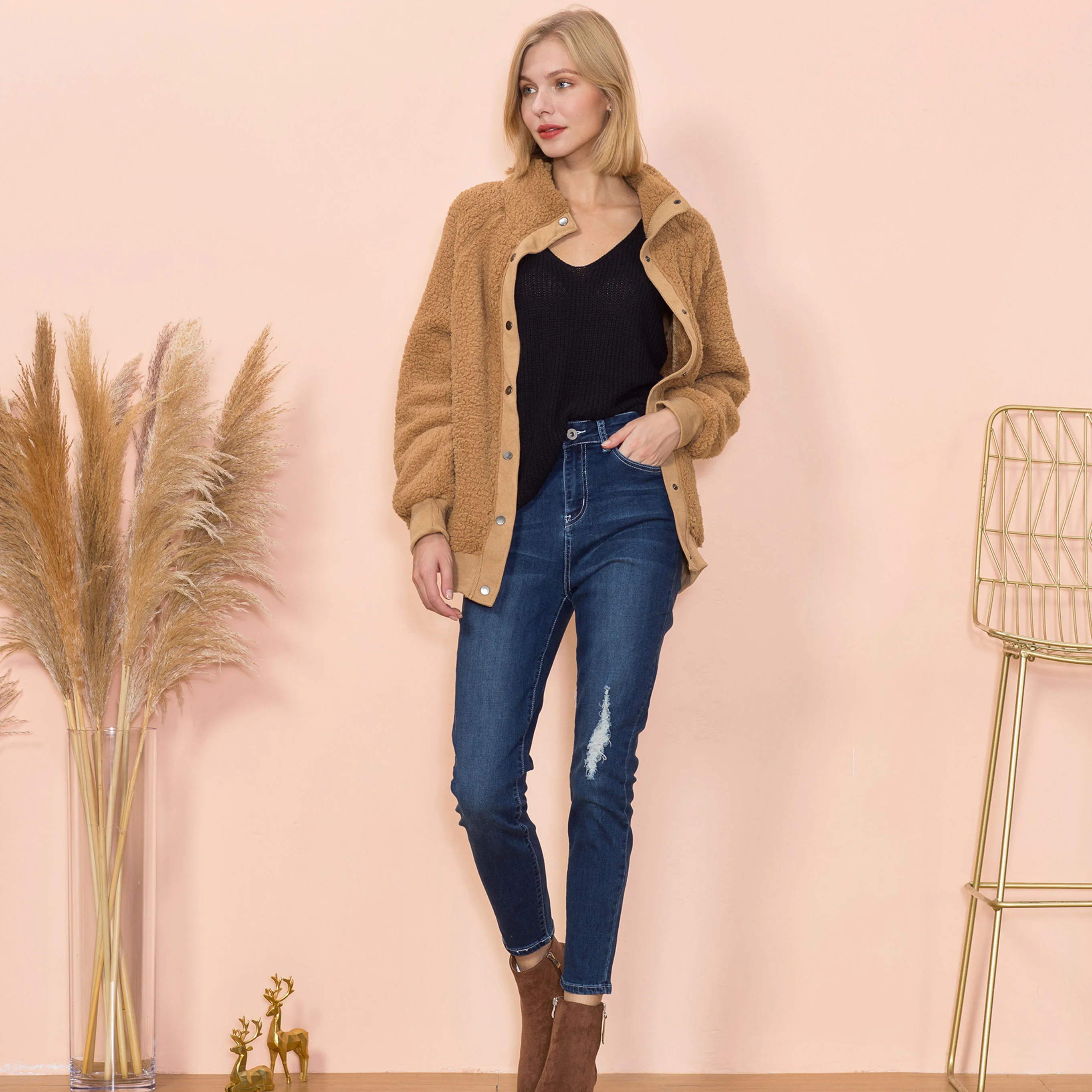 

Autumn Winter Coat Women 2021 Casual Warm Soft Fur Jacket Plush Overcoat Pocket Plus Size Teddy Coat Female