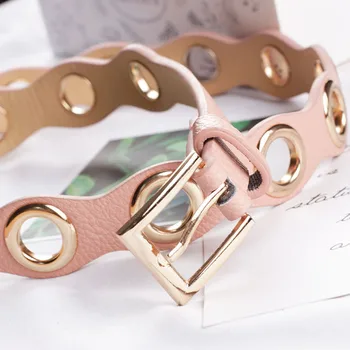 

Belts for women Fashion Solid Color Belt Hollow Out Rivet Soft PU Leather Waistband Metal Square Buckle Waistbands