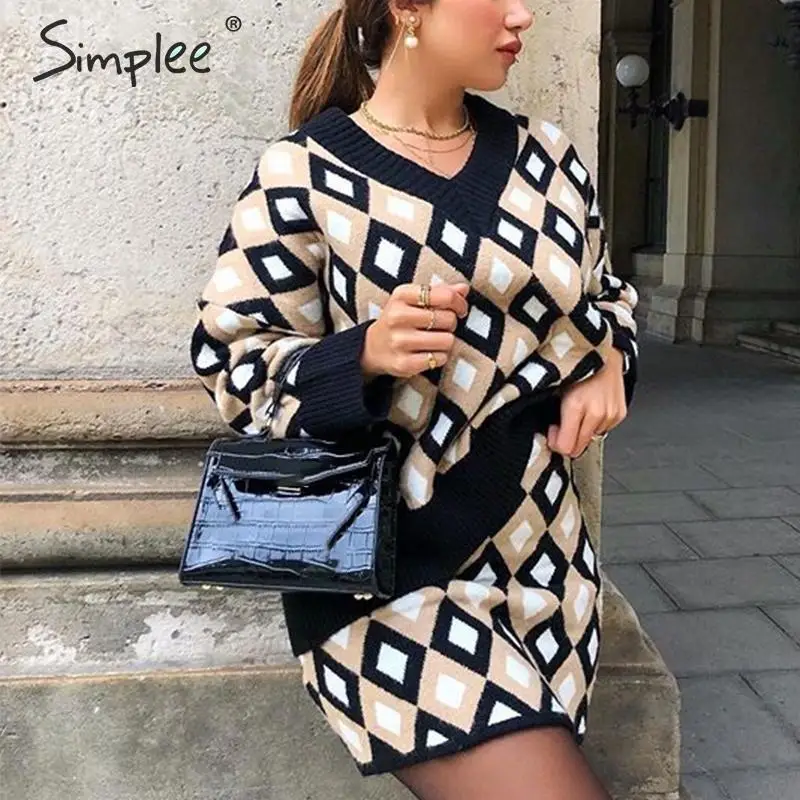 Simplee, v-образный вырез, повседневный женский свитер, наборы, Осень-зима, уличная одежда, шикарный женский костюм, наборы, офисные женские юбки, костюм, свитер, наборы