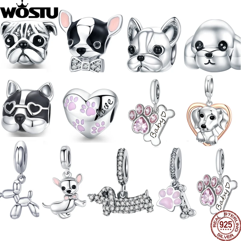 Wostu Hot selling Cute franch Bulldog Charms Fit Brand Charm bracelet For Xmas
