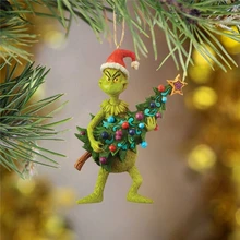 Grinch Kerstboom Hangende Ornamenten Kerstversiering Creative Houten Diy Craft Accessoires Kerstversiering 2022 tanie tanio LISM Cn (Oorsprong) Geen Geschenkdoos