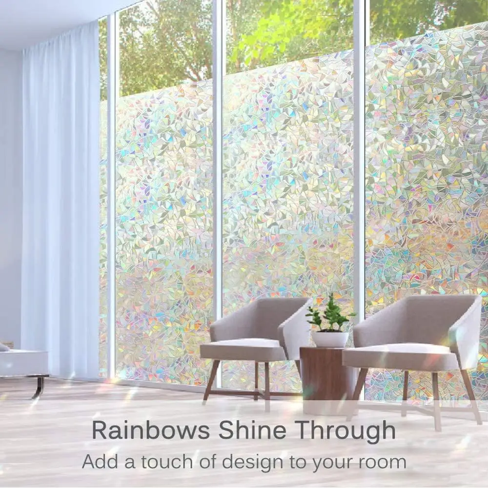 Stained Window Privacy Film Static Window Clings Vinyl 3D Window Decals Rainbow Window Stickers for Glass Door Home Heat Control