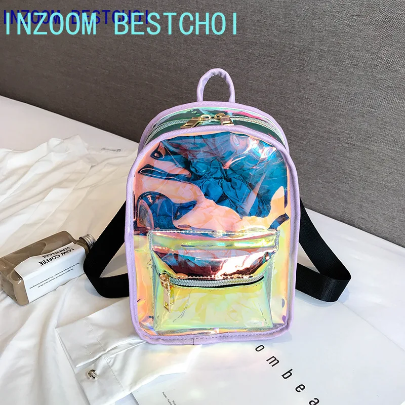 Backpacks School-Package Transparent Women Mochila Travel-Bag Colorful Waterproof Candy