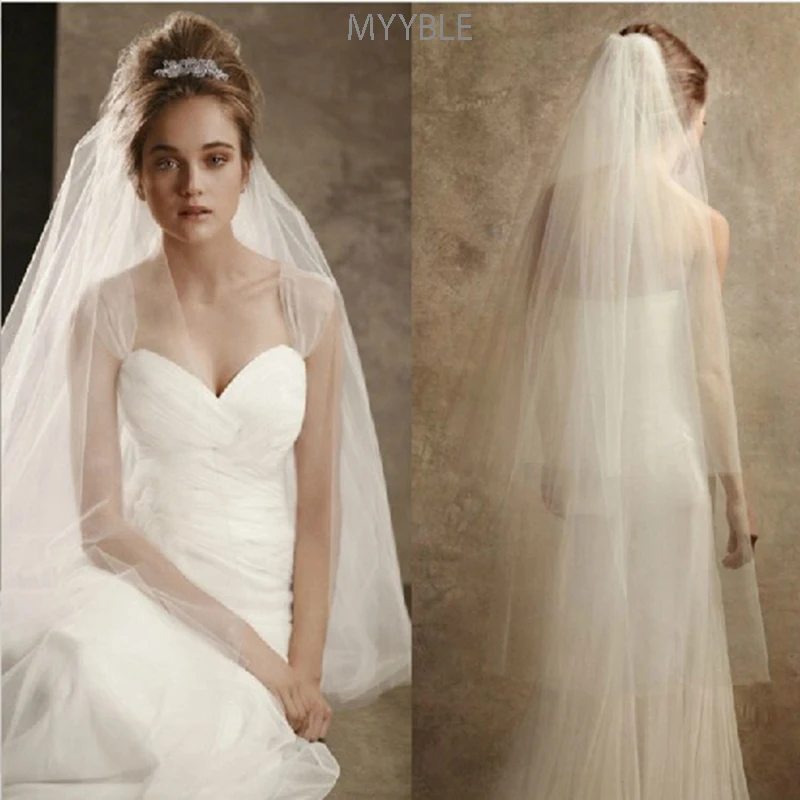 MYYBLE Velo de novia Banco elegante con punta de dedo largo barato nupcial yashmac tul marfil accesorios de novia