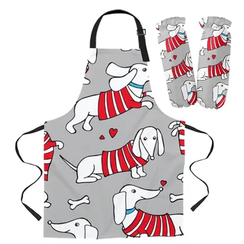 

Dachshund Dog Cartoon Apron Oversleeve Oven Gloves Pads Cooking Baking Kitchen Aprons for Women Kids