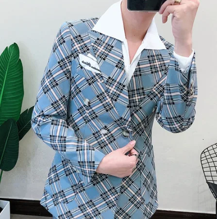 blue Only Blazer Ночной клуб прическа дивизион джентльмен проверить мужской костюм мужской самосовершенствование оба ряда пряжки маленький костюм Деловые дела - Цвет: blue Only Blazer