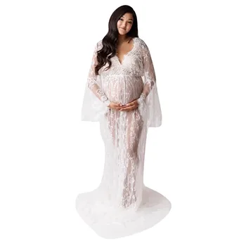 

maternity dresses Maternity Pregnants Photography Props Pagoda Long Sleeve Prom Gown Dress vestido pregnancy dress платье женско