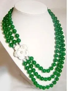 3row nobler 8mm green stone necklace shell flower clasp Free