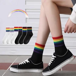 2021 New 10 Meias Men's And Women's Socks Strategy Inventory Sports Socks Men's Socks Rainbow Striped Cotton Socks Shoes Men