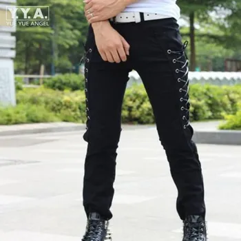 

Fashion Summer Korean Style Slim Fit Mens Full Length Male Trousers Personality Skinny Lace Up Pants For Men Free Shipping