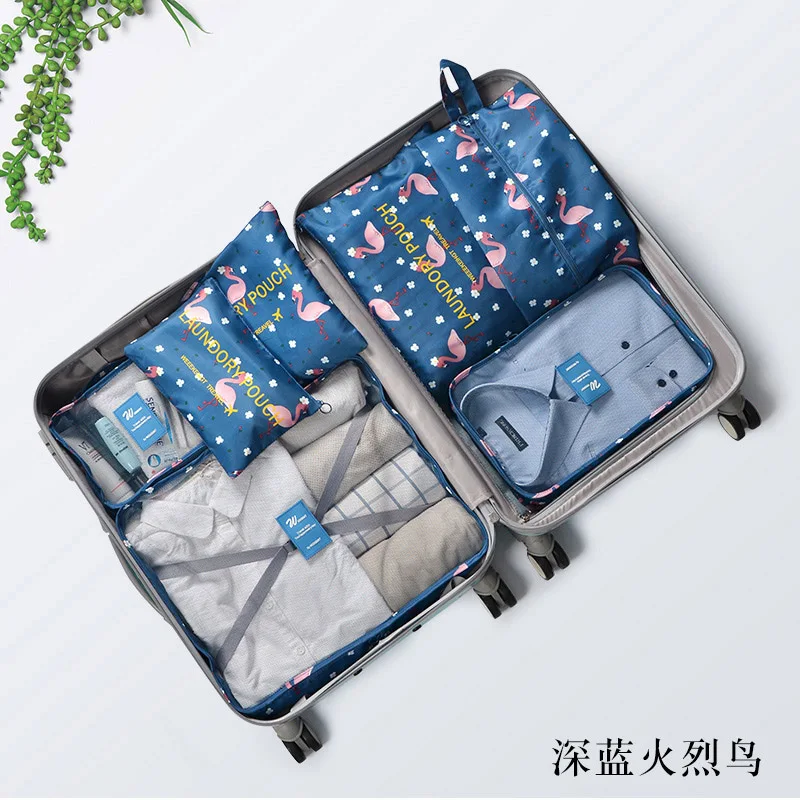 Dark blue flamingo Cellecool 7 шт./компл. домашнего путешествия аксессуары, органайзер для путешествий чемодан Одежда Набор для отделки Портативный перегородки сумки для хранения - Цвет: Dark blue flamingo