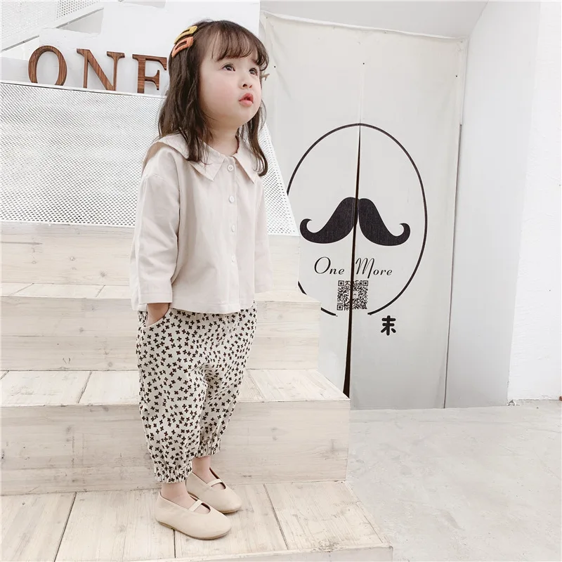 Spring And Autumn Childrenswear New Style Girls Korean-style Embroidered Large Lapel Autumn Clothing Shirt 19017
