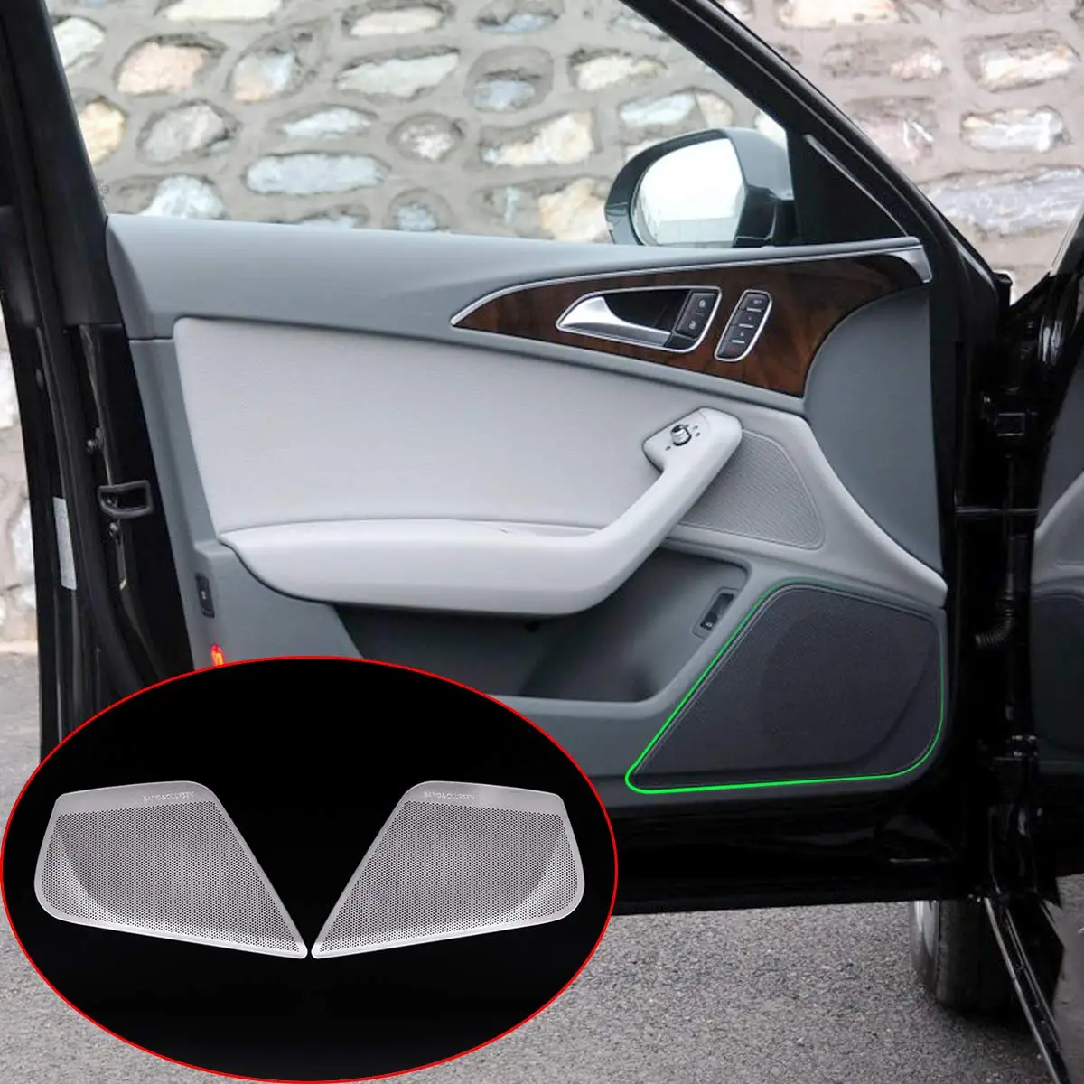 

2pcs Aluminum Alloy Car Side Front Door Audio Speaker Cover Trim for Audi A6