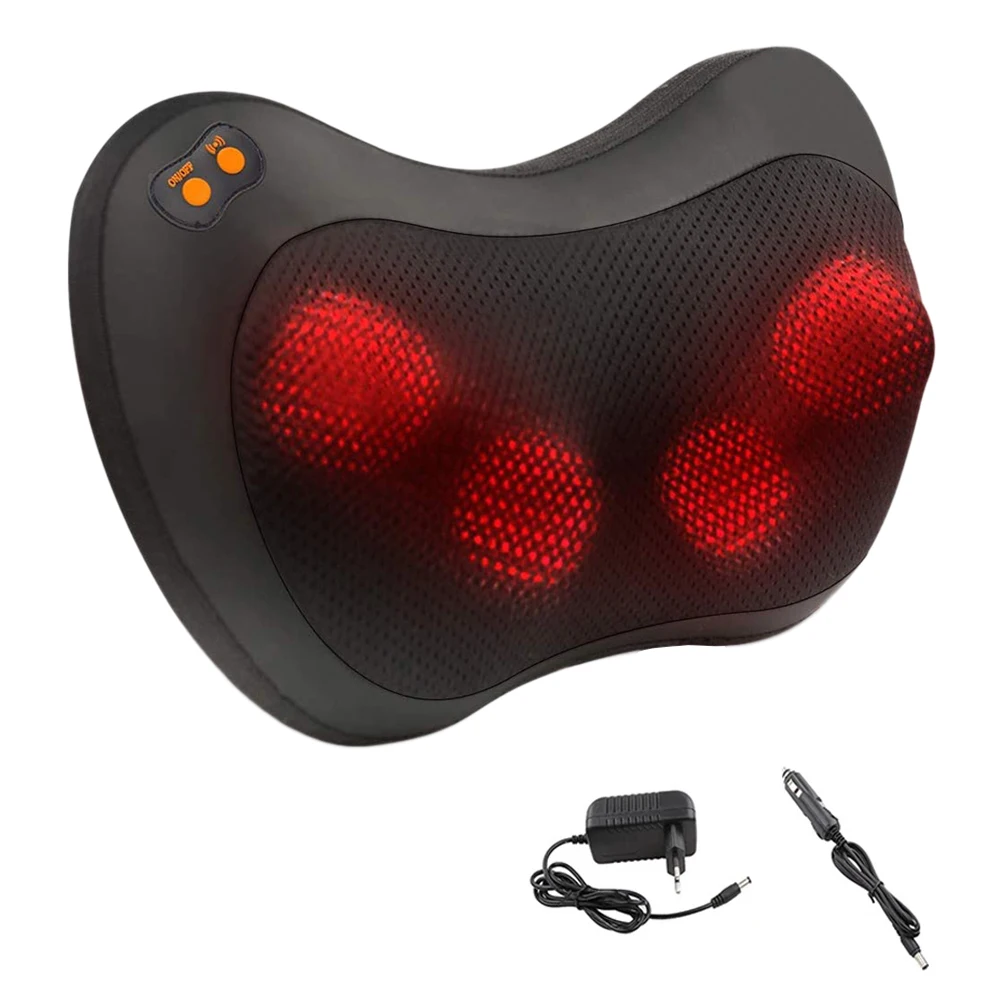 Back Neck Massager with Deep Tissue Kneading Muscle Electric Massage Pillow with Heat Shiatsu for Waist Shoulder Legs Foot