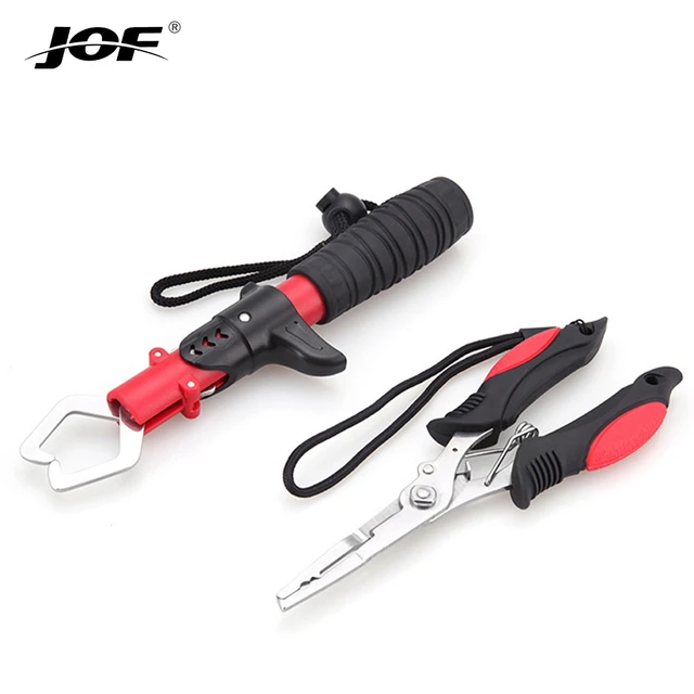 JOF Fishing Tools Stainless Steel Aluminum Fishing Grip with Scale Multi-function  Fishing Pliers Cutting Stripping