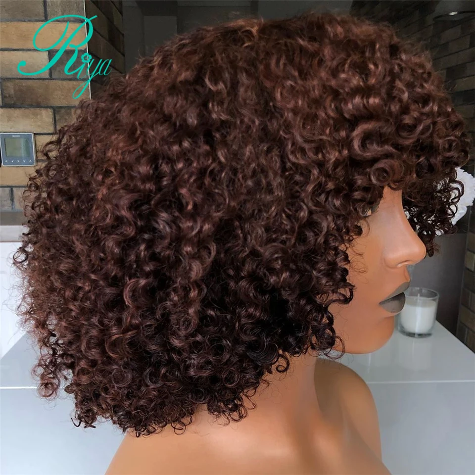 13X6 Невидимый 1B30 Цвет афро кудрявый вьющиеся короткие Боб Синтетические волосы на кружеве человеческих волос парики с челкой H для детей от 8 до 16 предварительно бразильский человеческих волос
