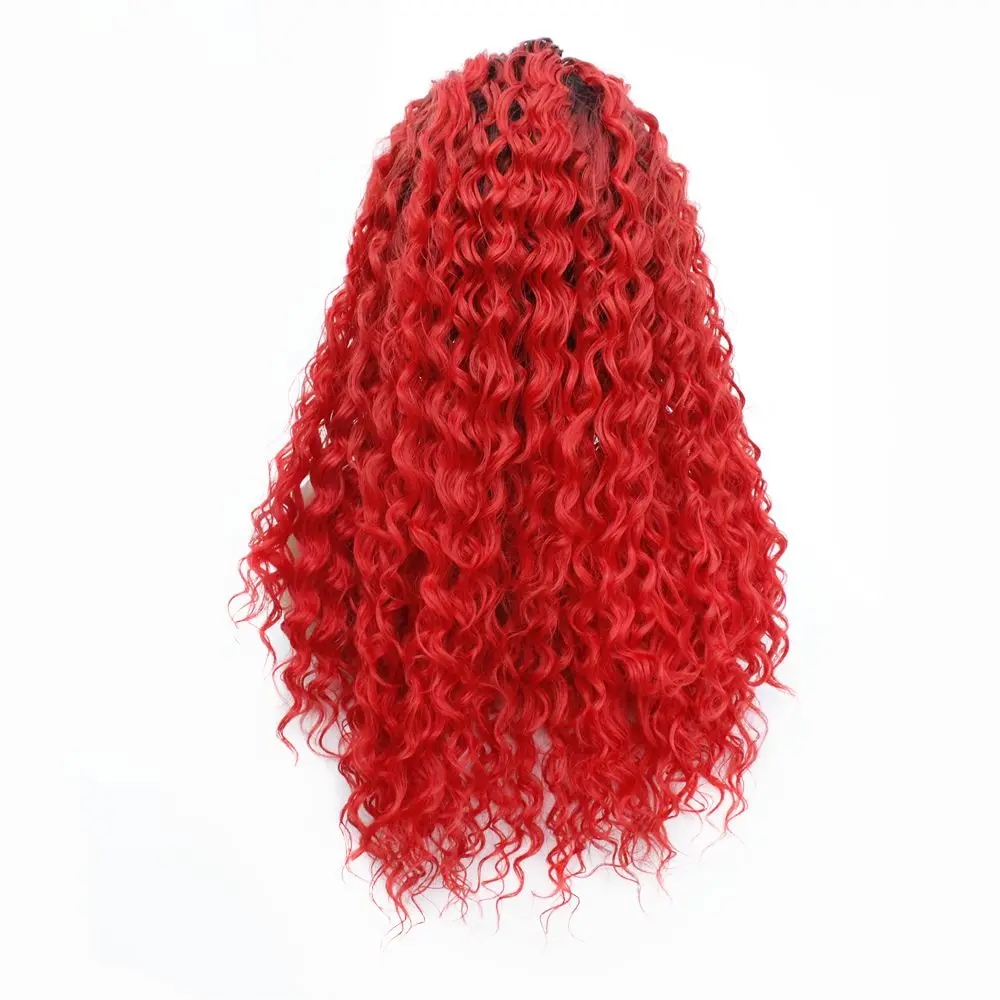 Synthetic Lace Front Wig Cosplay Afro Kinky Curly Black Roots Ombre Red Synthetic Kinky Curly Hair Long Wigs for Black Women
