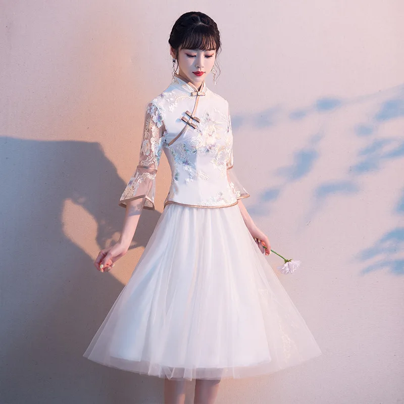 Bridesmaid dress Chinese retro cheongsam fairy formal gowns skirt wedding sexy mesh dresses A line all-match fashion new arrival Bridesmaid dress Chinese retro cheongsam fairy formal gowns skirt wedding sexy mesh dresses A line all-match fashion new arrival