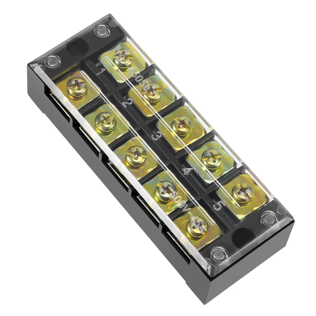

uxcell Dual Rows 5 Positions 600V 45A Wire Barrier Block Terminal Strip TB-4505L