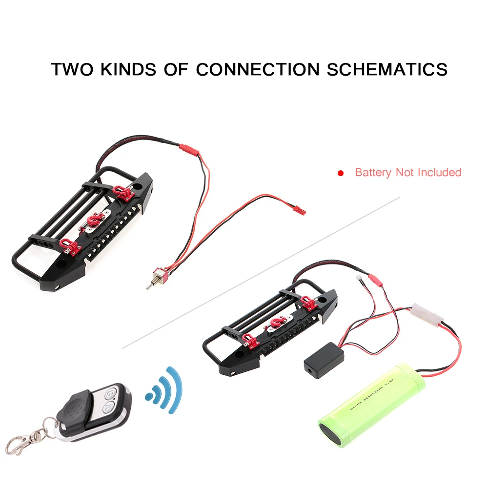 

5-11V Metal Bumper with Winch 2 LED Light Remote Controller Receiver for Traxxas Axial SCX10 RC Crawler Car Parts