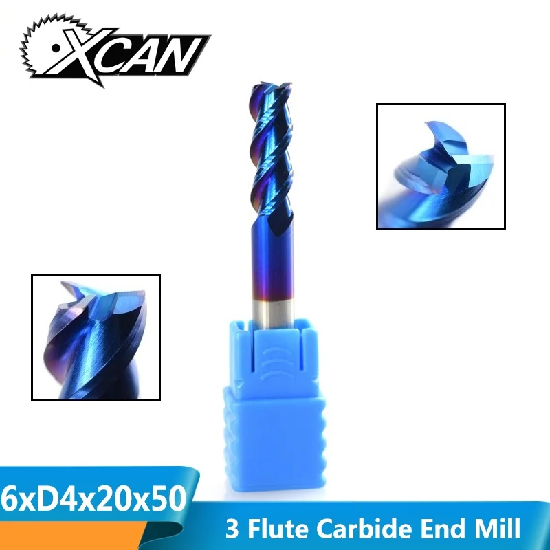 XCAN 1 шт. 6 мм Карбид вольфрама Концевая фреза нано синее покрытие алюминий резка спиральные фрезы 3 Флейта ЧПУ фрезы