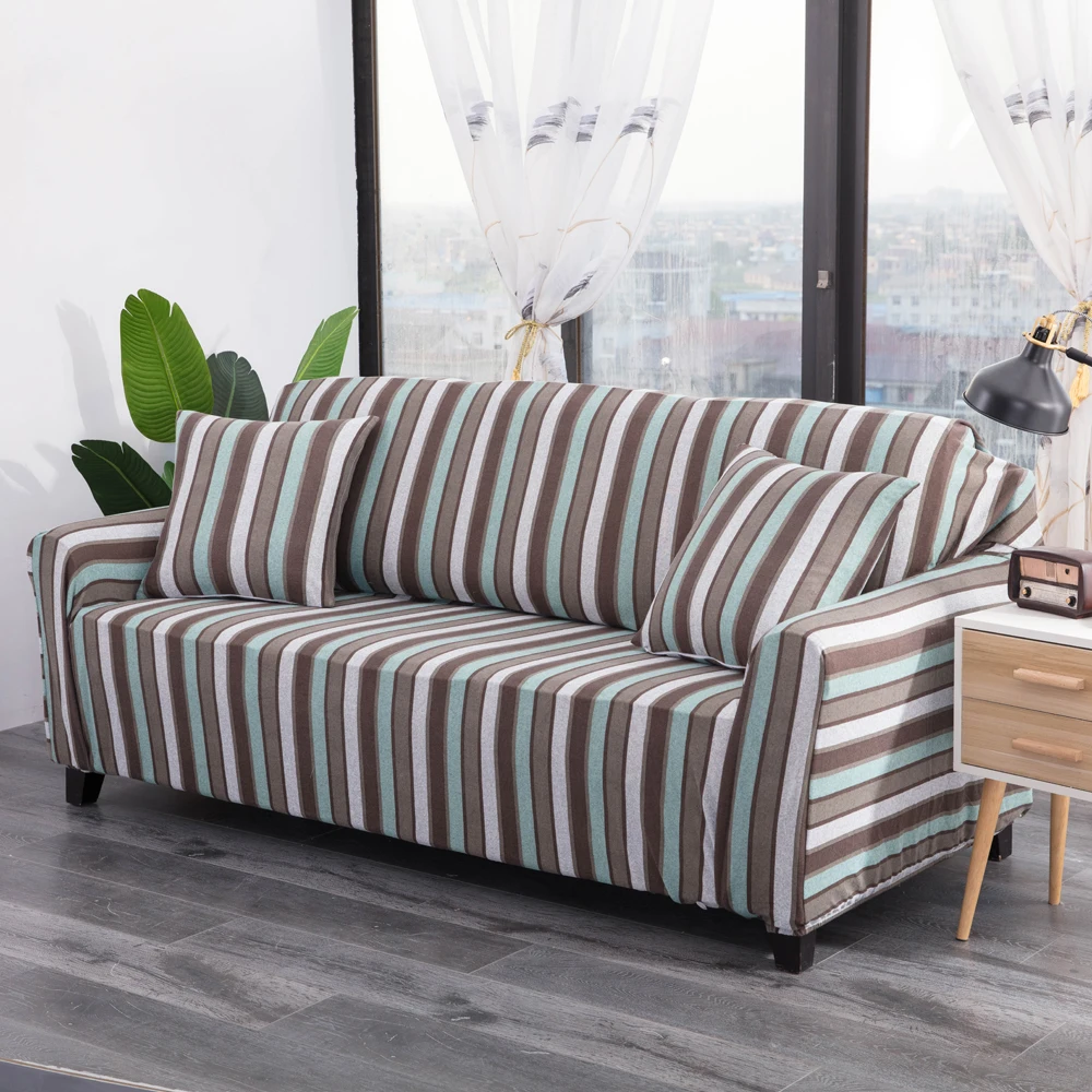 

Popular Stripe Print Simple Elastic Sofa Protector Cover for Living Room Sofa Slipcovers Sectional L Shape Sofacover Protectors