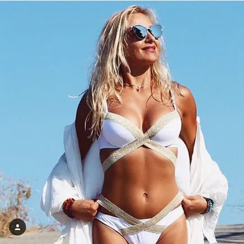 

Sexy Shiny 2020 Brazilian Bikini Women High leg Swimwear Female Swimsuit Hollow Out Bikini Halter Bather Bathing Suit Swim Wear