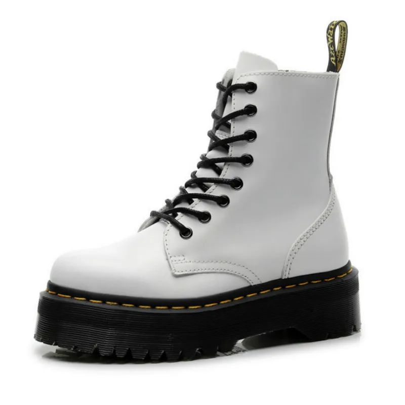

100% Genuine Cowhide Leather Martin Boots for Women Thick Bottom Platform White Booties Female Ankle Boots Punk Shoes P154