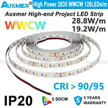 

High Power 2835 WWCW 120LEDs/m LED Strip,19.2W/m,Color temperature adjustable,CCT,DC12/24V,600LEDs/Reel,5meter/Reel,for indoor