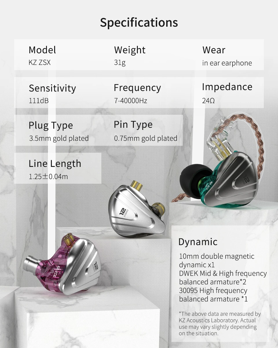 KZ ZSX Metal 5BA+1DD Hybrid HIFI Bass IEM Earphone