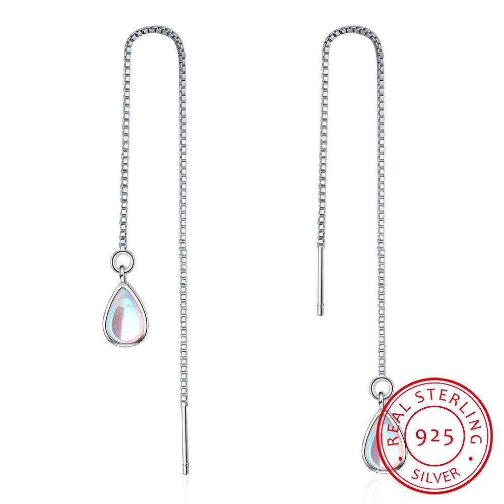 Женские серьги-подвески Moonstone длинные серьги с кисточками 925 пробы серебряные