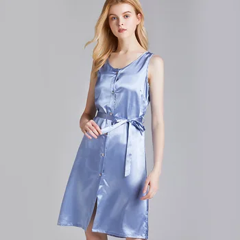 

Pajamas women's silk cardigan large size sleeveless thin nightgown women's home clothes 1259