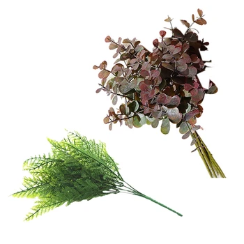 

8 Pcs Wedding Wall Outdoor Decor Artificial Plants, 2 Pcs Fake Plants Fern Grass & 6 Pcs Eucalyptus Artificial Leaves