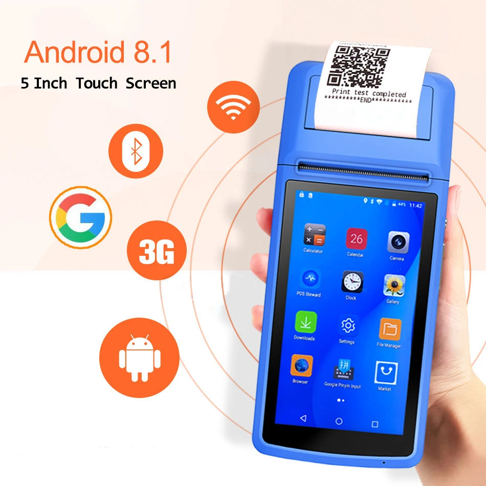 Handheld Pos Terminal PDA Android 8.1 With Bluetooth Thermal Receipt Printer Barcode sanner 3G WiFi Mobile Order POS Terminal