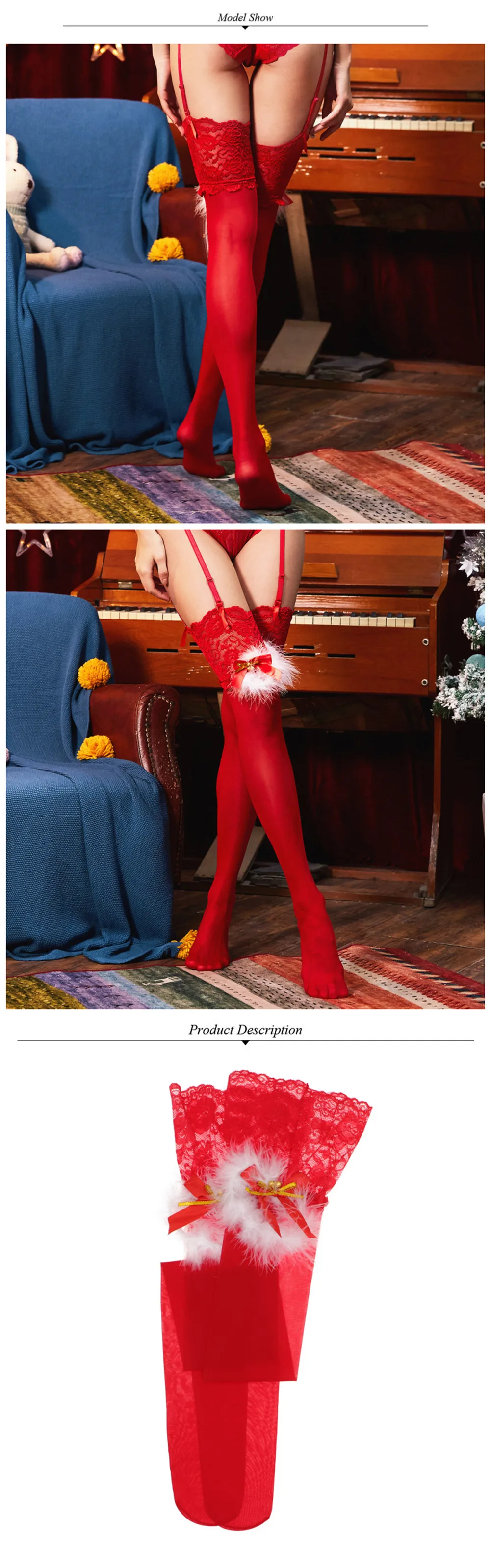 Сексуальные кружевные однотонные прозрачные ультра тонкие чулки для ног для женщин нижнее белье Рождество красный
