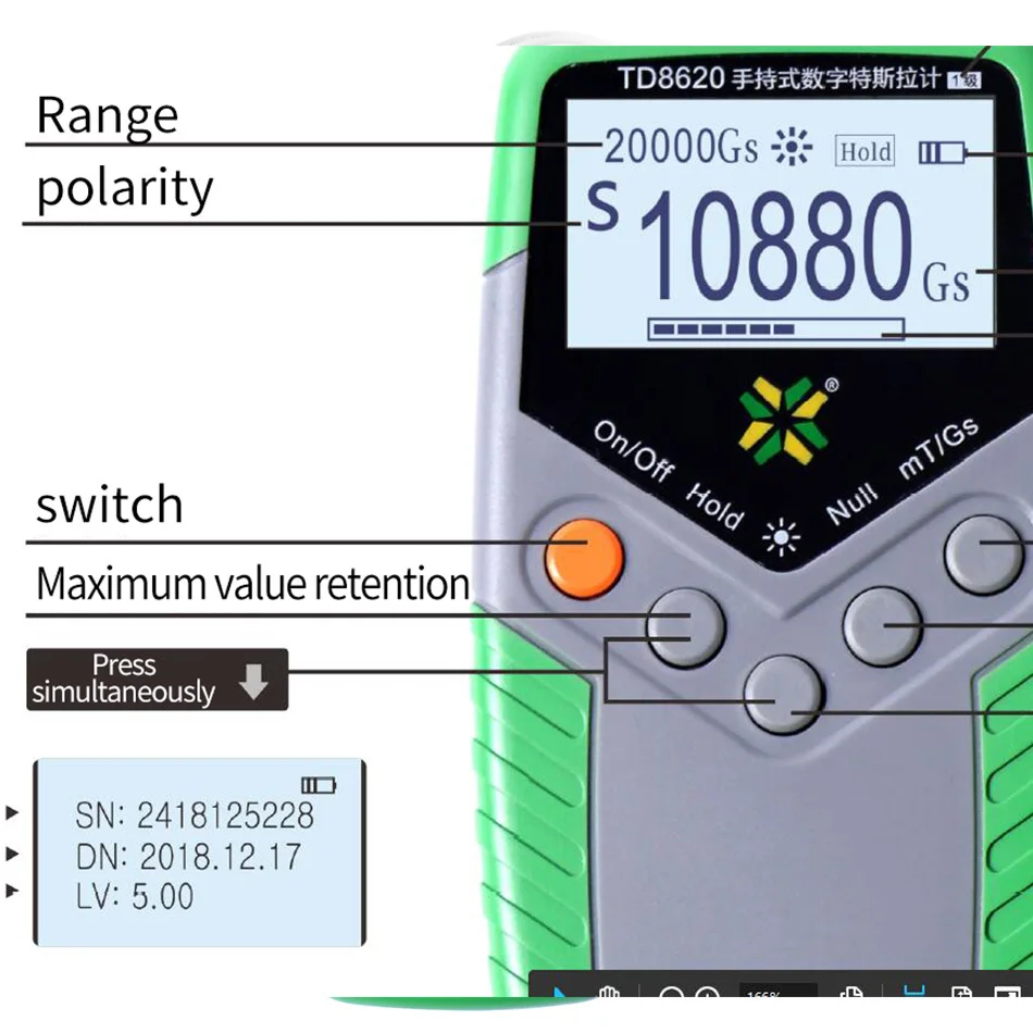 1% точность постоянного магнита Гаусс метр TD8620 цифровой Тесла метр портативный магнитный флюс метр поверхность магнитного поля тестер