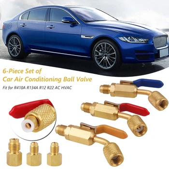 

6pcs/set Angled Compact Ball Valves 1/4 Adapters Refrigerant Angle Compact Ball Valve for AC HVAC R12 R22 to R134a
