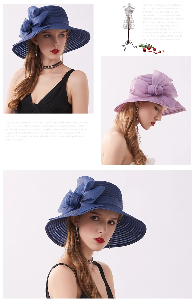 FS Pink Wide Brim Hats For Women Caps Ladies Fascinators Fedora Hat Flower Wedding Church Party Beach Sun Hats