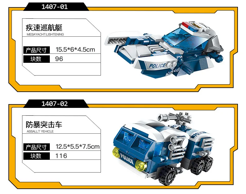 Строительные блоки головоломки fit серии Собранный город полицейский автомобиль детские игрушки Взрывная война