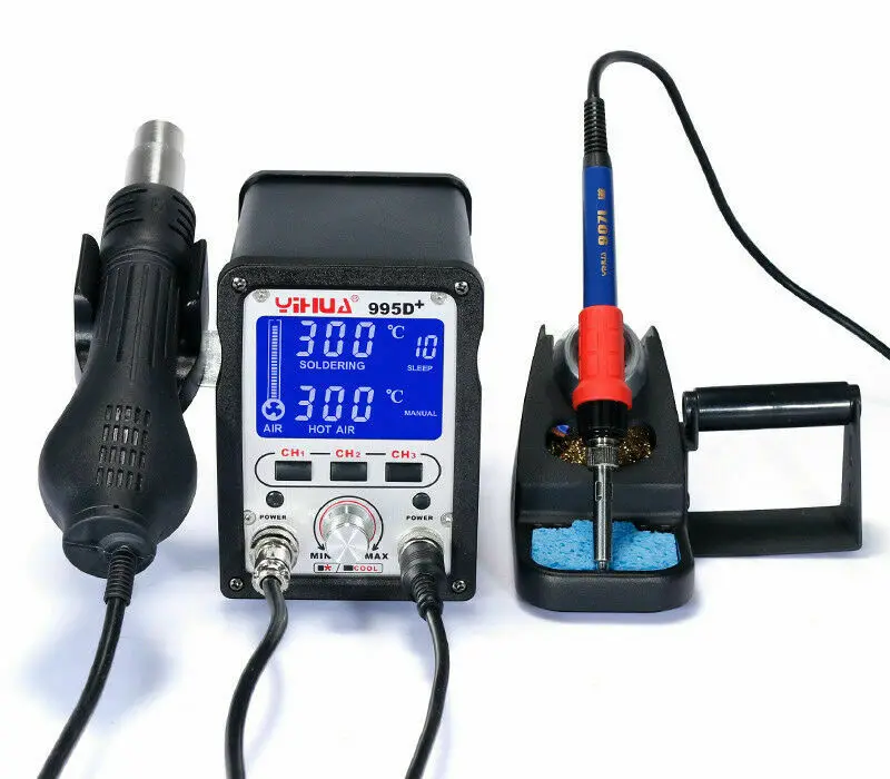 

995D+ BGA 2 In1 Rework Soldering Station Solder Iron Hot Air Gun Welding Tool With Pluggable Hot Air Gun Soldering iron BGA