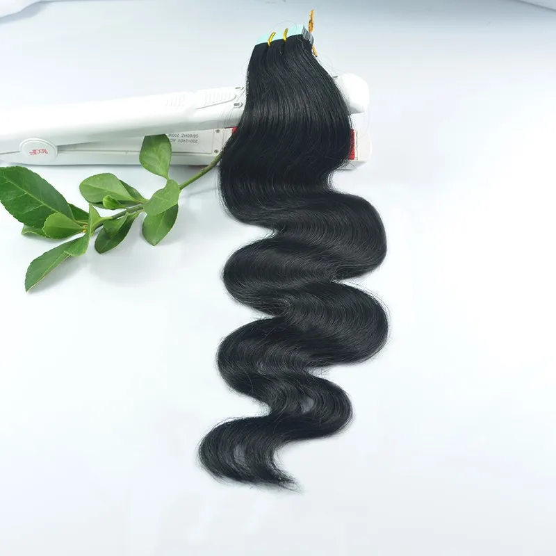 Body Wave Human Hair Tape In Extensions Mongolian Seamless Skin Weft #1 jet Black Brown Blonde PU Straight 100% Remy Hair