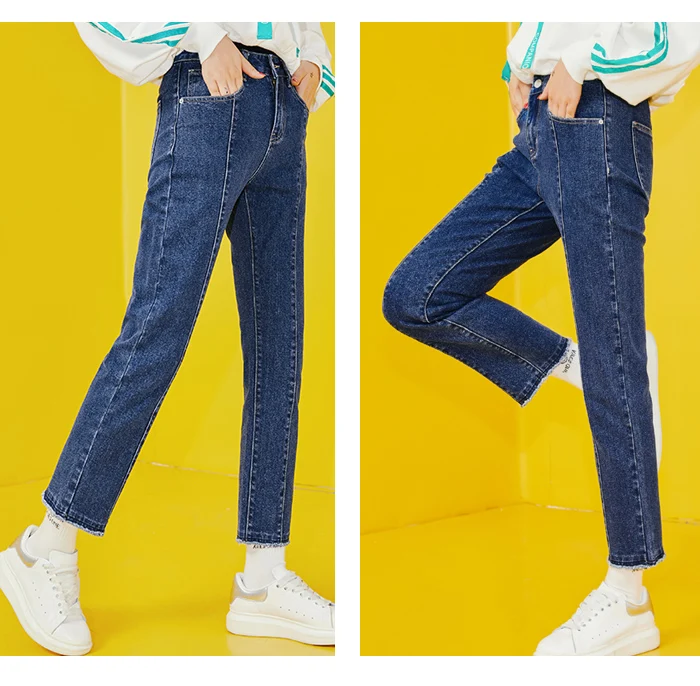 LEIJIJEANS new arrival Dark blue mid-rise straight ladies jeans fashion casual nine points plus size jeans 9093